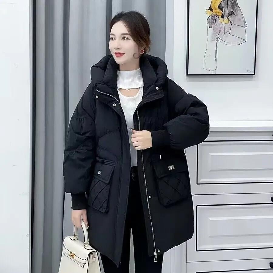 

Winter Hooded Parkas Women Thicken Warm Mid Long Outwear for Woman Pockets Zipper Up Black Khaki Parka Jacket XXXXXL