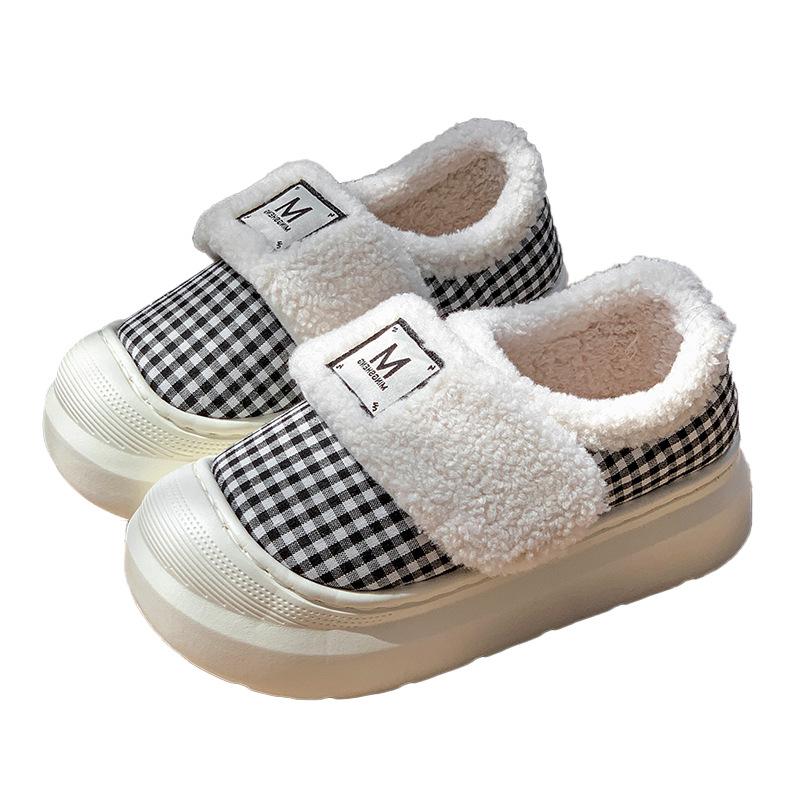 

2025 new cotton slippers warm in autumn and winter retro plaid indoor home thick sole plush outer cotton shoes 40 /41 [Suitable for 39-40 feet]