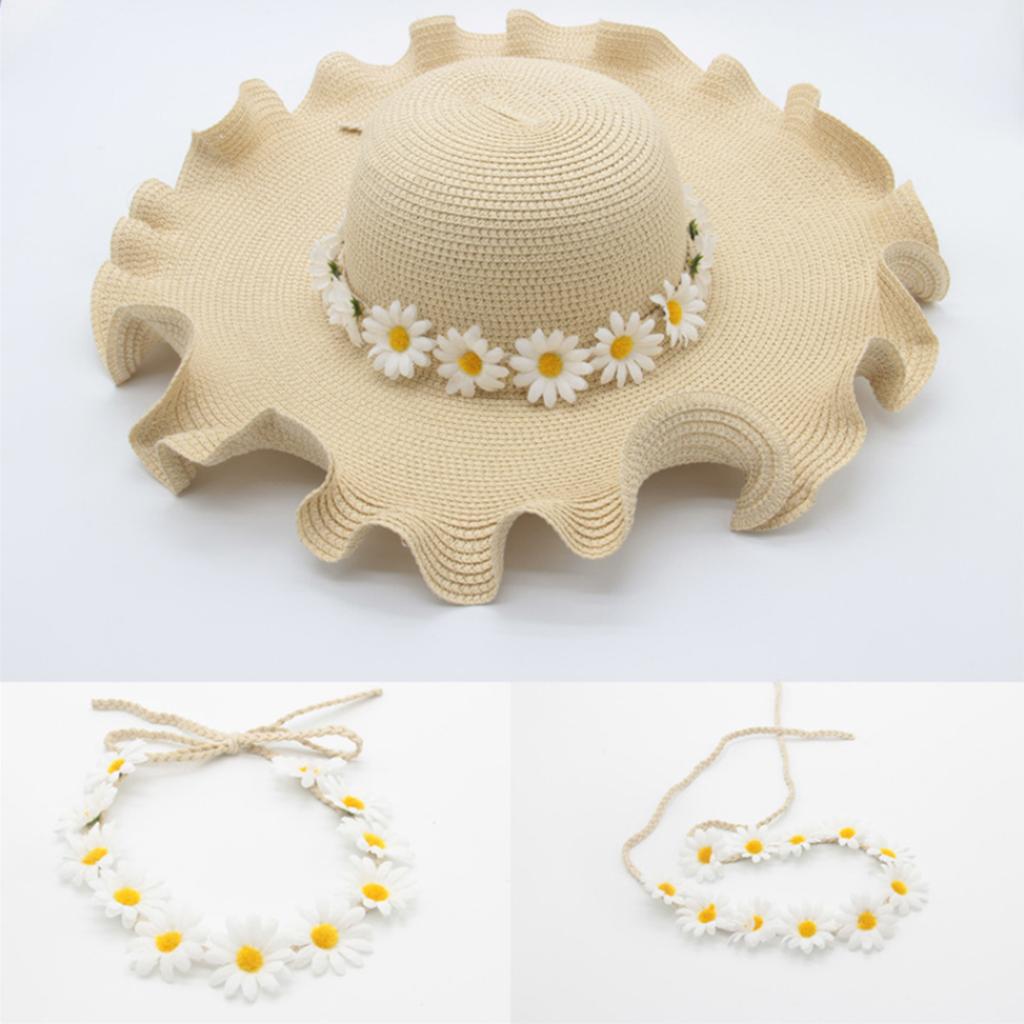 Boho Flower Headband Hair Wreath Floral Garland Crown Halo Headpiece with Ribbon