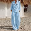 Women's Lapel Button Down Long Sleeve Top and Wide Leg Pants Set Solid Color Casual Two Piece Outfit