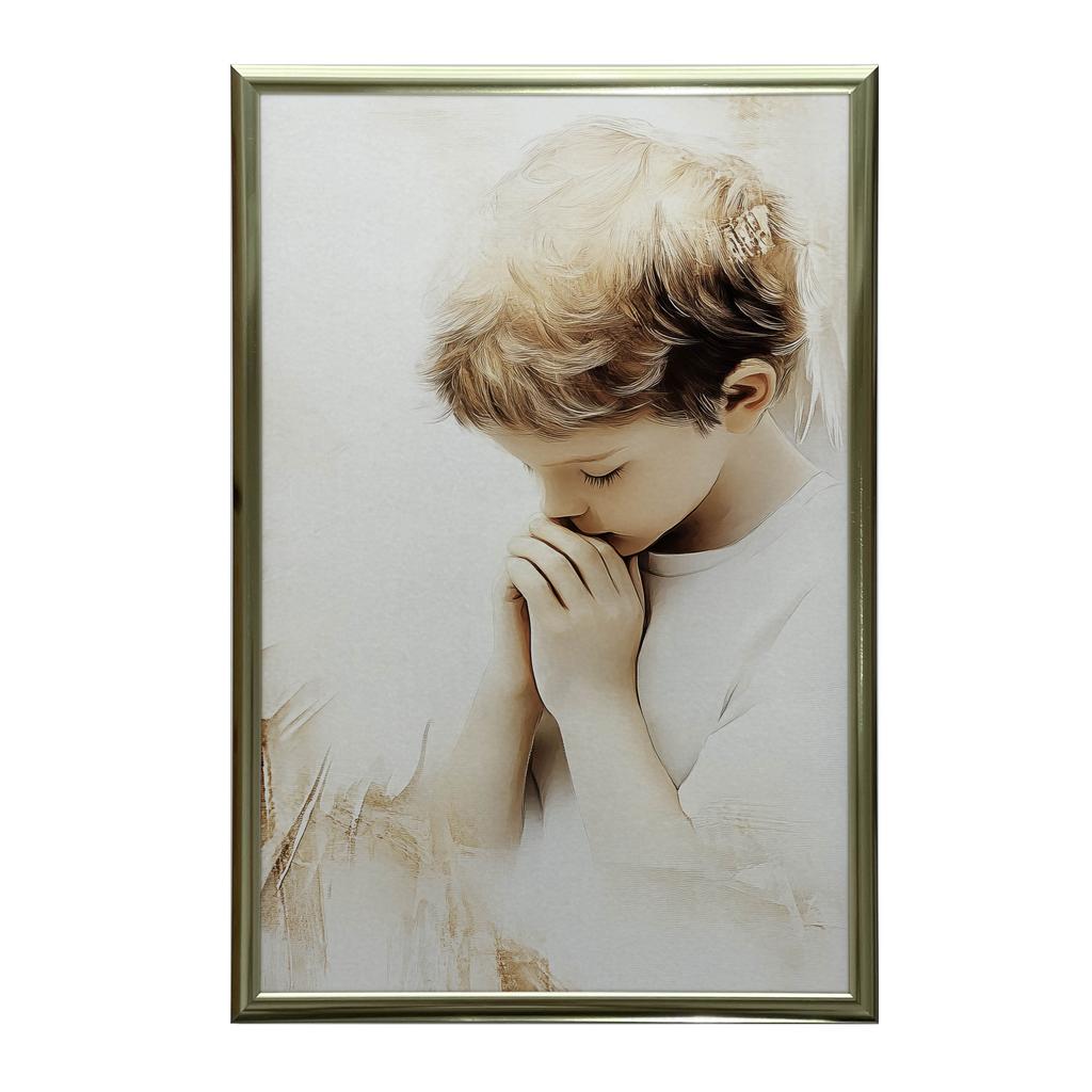 Plakat Modlący Się Aniołek Plakat Modlący Się Aniołek, 40X50 Cm, Rama Aluminiowa Złota, Papier Matowy 230 Gsm