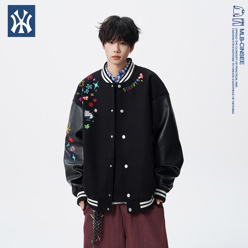 

MLB & NY Japanese-Inspired Graffiti Embroidery Baseball Jacket - Trendy, Versatile Casual Coat for Men XL чорний