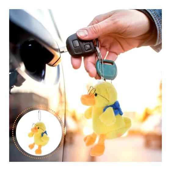 Duck stuffed toy keychain bag charm glasses yellow cute fluffy mascot strap bag decoration key car animal fashion present