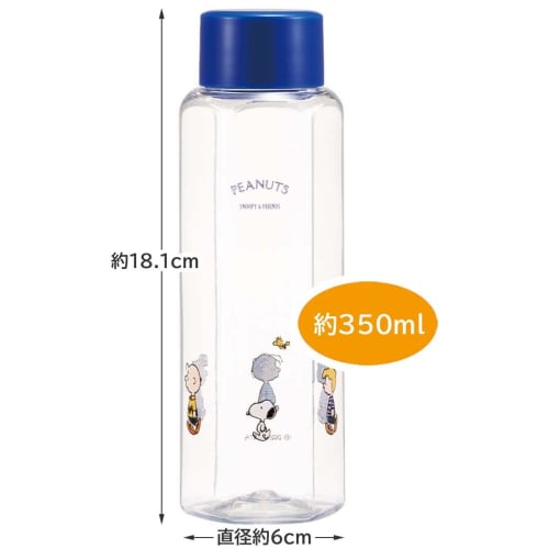 Skater Easy-to-Grip Hexagonal Plastic Water Bottle, 350ml, Blow-Drop Design, for Adults and Kids, Direct Drinking, Transparent, Snoopy Design, Lightwe