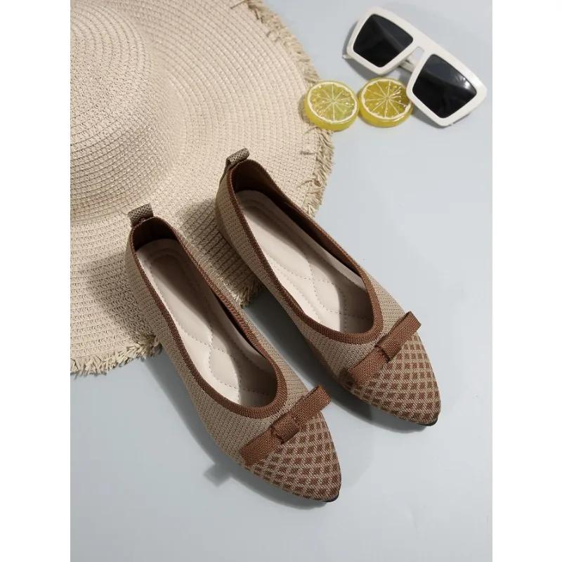 Mode Damen Schleife Spitzzehen Atmungsaktives Mesh Freizeitschuhe Komfort Walker Damen Leicht Schnürschuhe Weiche Sohle Ballerinas Zapatos De Mujer