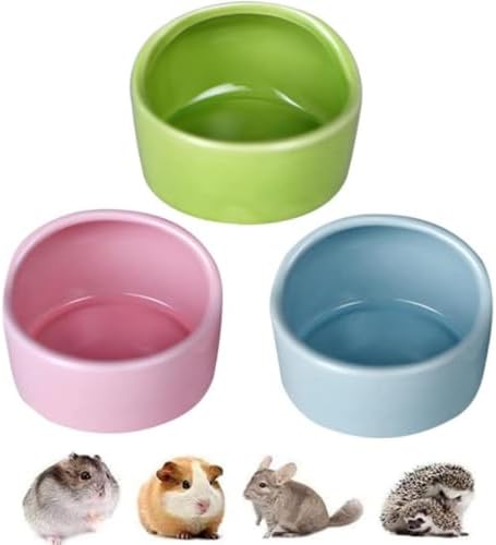 LATRAT 3 Pack Ceramic Hamster Food Bowls, Anti-Tip Small Animal Feeding Dish, Water Bowl for Guinea Pig, Hamster Cage Accessories, Green