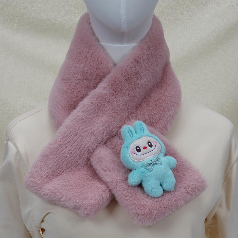 2025 Autumn/Winter Cute Cartoon Plush Scarf: Faux Rabbit Neck Warmer for Girls