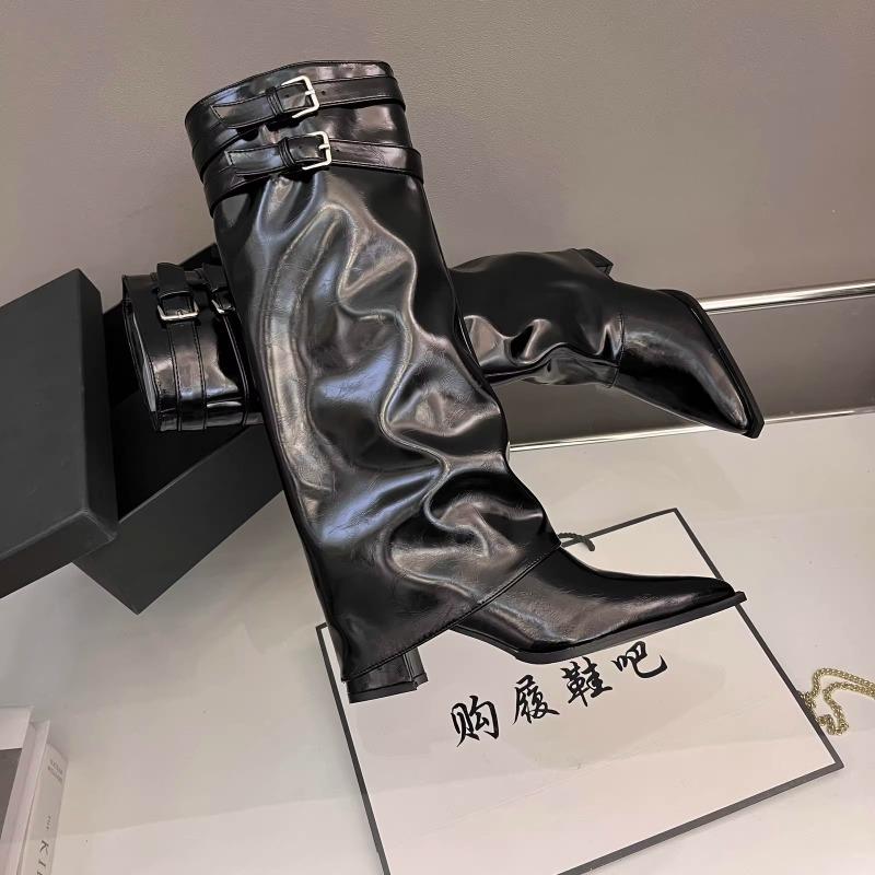 Retro Western Cowboy High Tube Boots Women's Pointed Toe Knight Long Boots Fashionable Streetwear Autumn Winter Long Botas Shoes