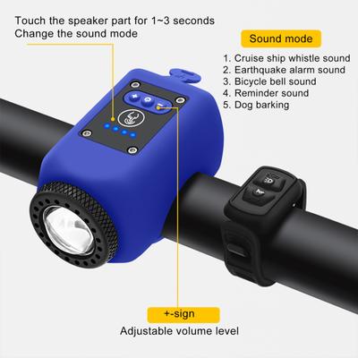 Fahrradtaschenlampe Hohe Helligkeit USB-Aufladung Wasserdicht Touchscreen LED Mountainbike Frontlicht Scheinwerfer Hupe für Outdoor-Radfahren