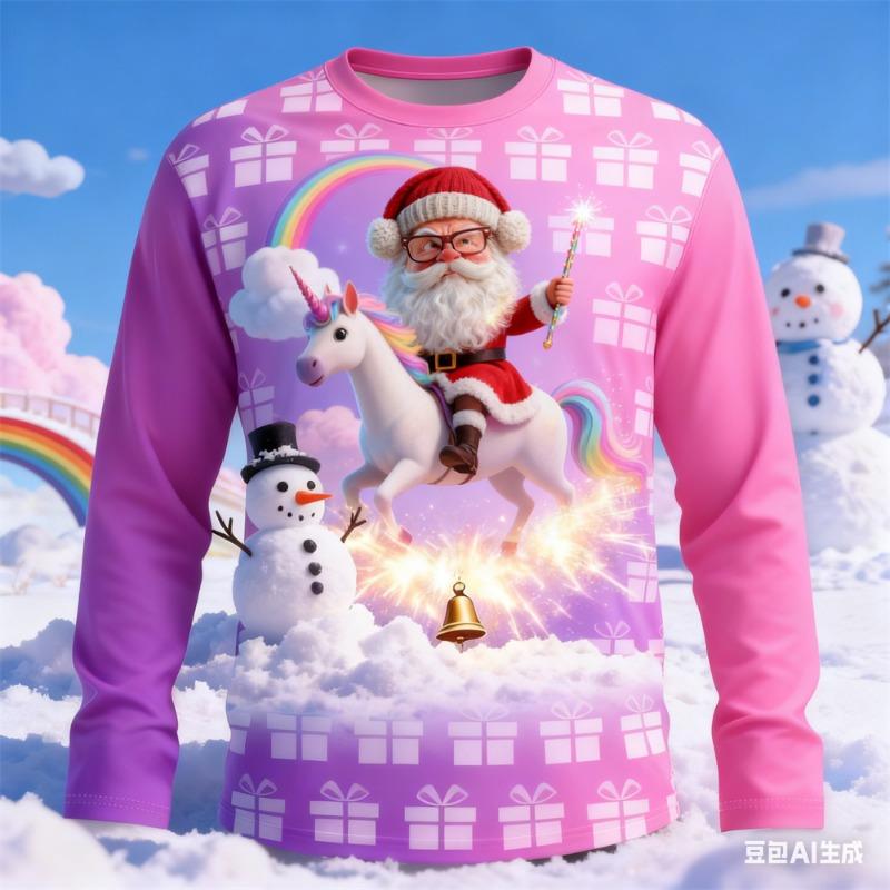 Christmas Men's long sleeved T-shirt Santa Claus pattern print t shirt for man New Year men's round neck T-shirt Men's clothing