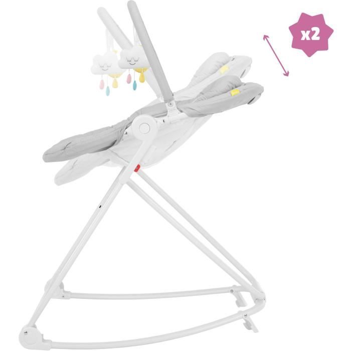 Badabulle - Moonlight - Transat Bébé Evolutif - 5 Positions Hauteur - Fixe ou Balancelle - Arche de Jeux et Têtière - Garantie à vie