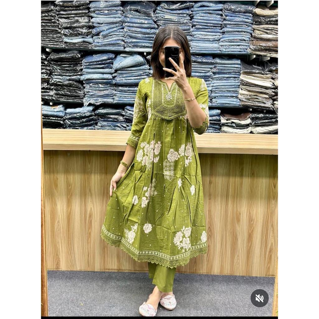 Beautiful Pakistani Cotton Kurti Pant Dupatta Set Indian Bollywood Ethnic Kurta