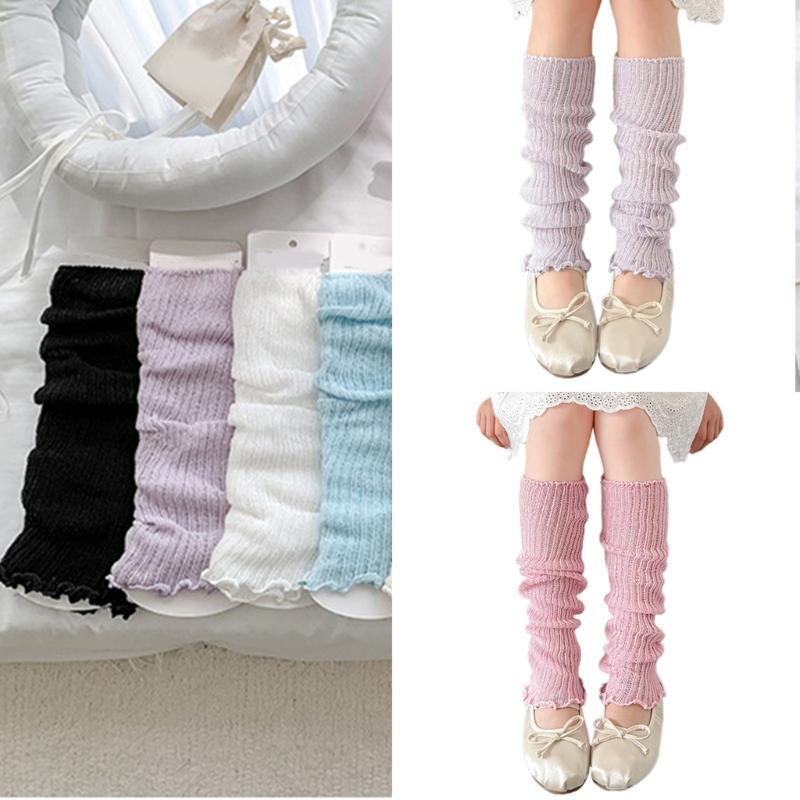 Children's Lightweight Socks Cover Leg Warmer with Ruffled Edges Macaron Color for Girls Spring Summer Wear