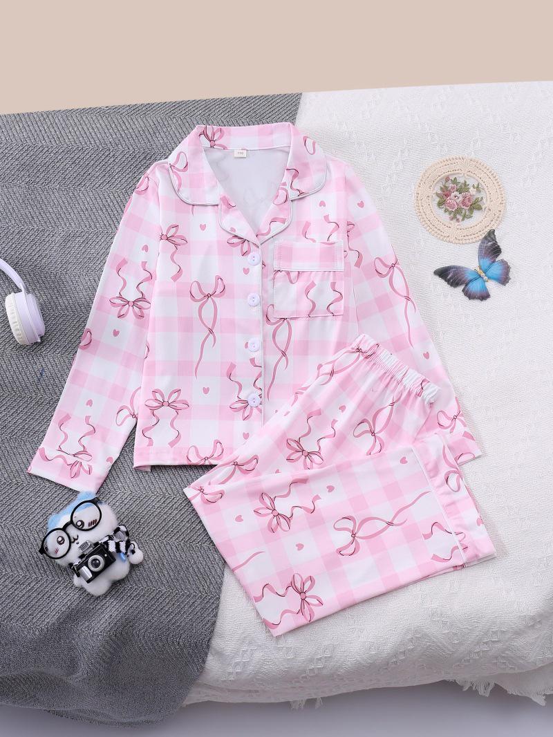European & American Long Sleeve Girls Pajamas with Bow 130