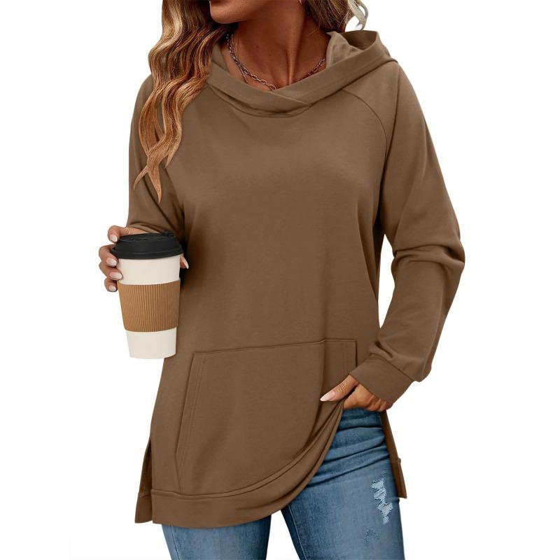Felpa con cappuccio da donna S, tinta unita classica, con tasche, orlo spaccato, manica lunga