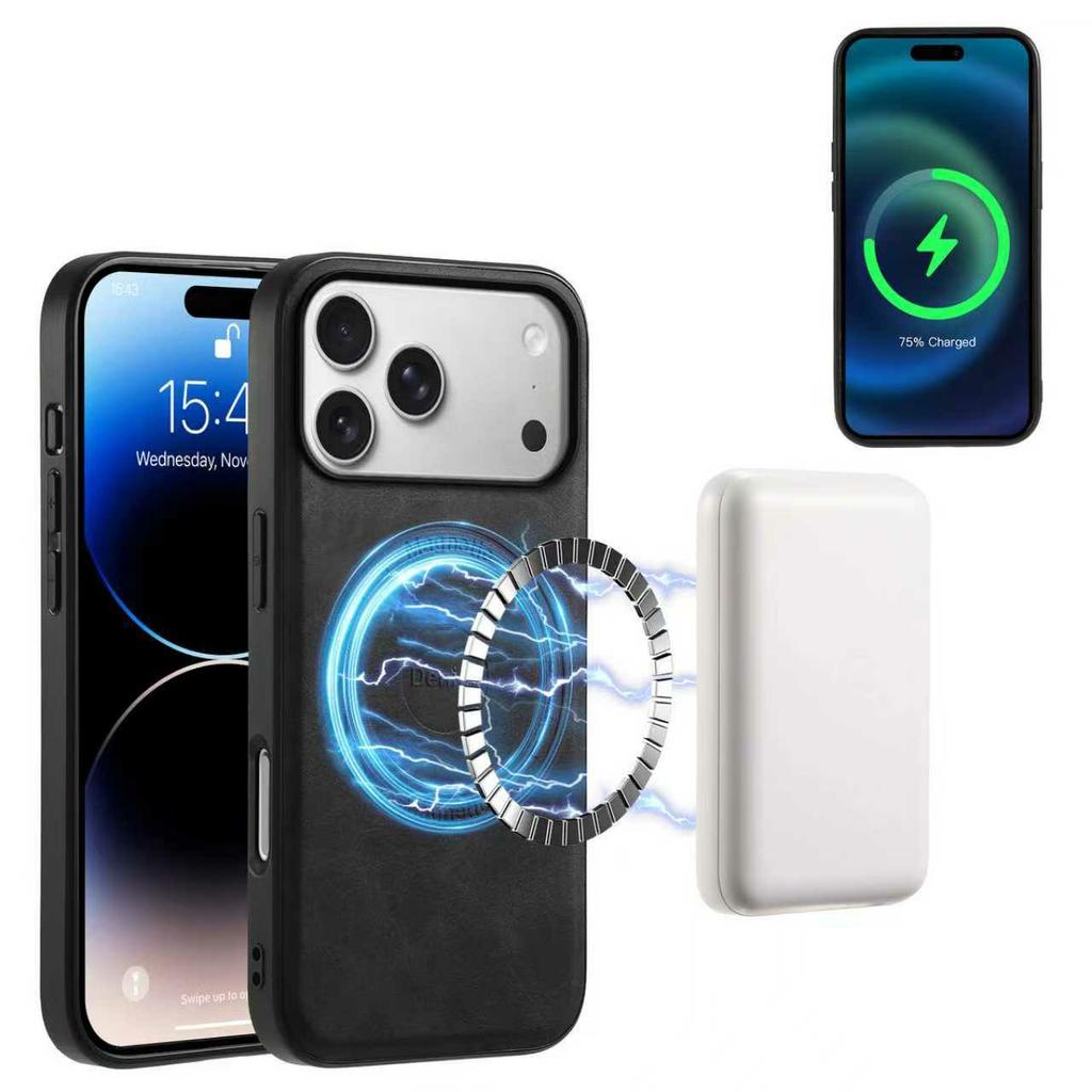 DENIOR D14 For iPhone 17 Pro Max Magnetic Case with Detachable Card Holder Kickstand PU+TPU+PC Phone Cover