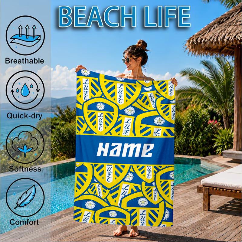 Custom Name Beach Towel Leeds Loyalty Microfiber Beach Towel, Lightweight for Summer Travel, Swimming Pool Fan Birthday Gift