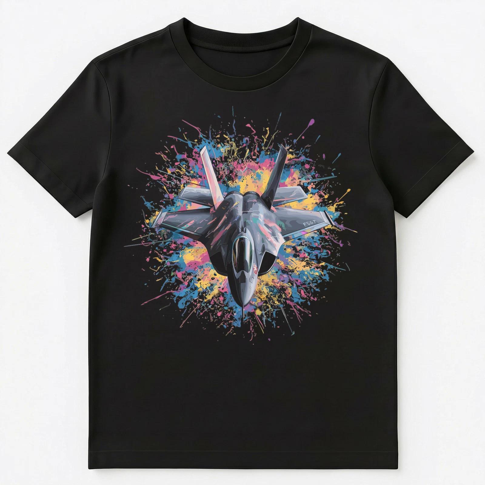 

Colorful Paint Splash Fighter Jet Art Graphic Unisex T-Shirt 2XL