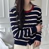 Shop   Women S contraSt Striped Round Btn lS Knit Cardigan Gray 21dS Wcd260093