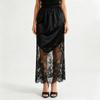 Women's Lace Maxi Skirt with Satin A-Line and High Elastic Waist for Daily Wear