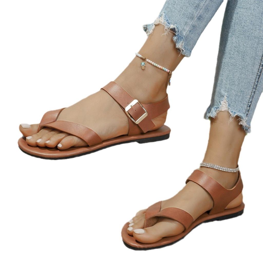 New Fashion Sandals Flat Bottom Fashion Versatile Cross Retro Casual Roman Sandals  Shoes Portable Non-slip