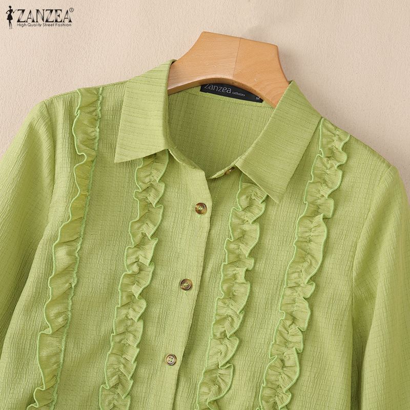 ZANZEA Camicetta Casual da Donna a Manica Corta Larga con Collo a Revers