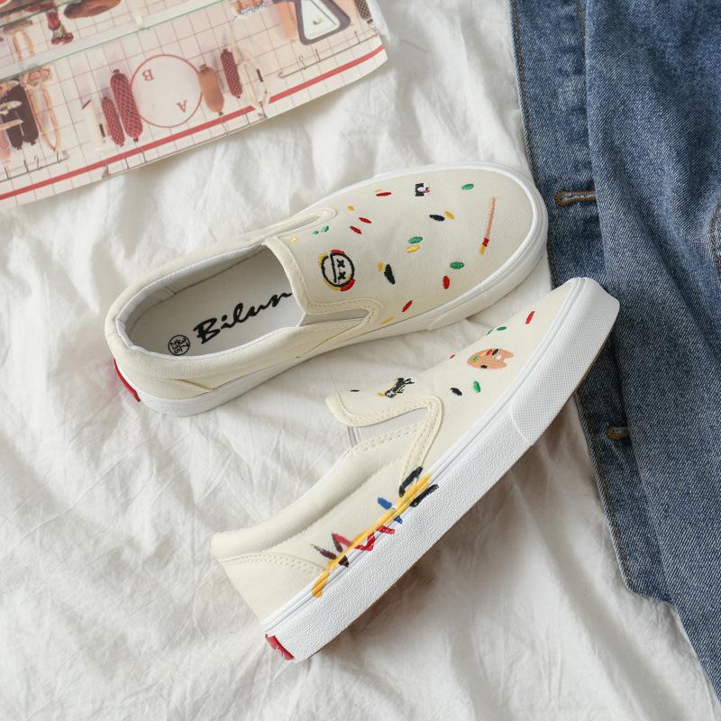 Jiaben Summer Graffiti One-pedal Canvas Shoes Women's Little White Shoes Versatile Women's Board Shoes