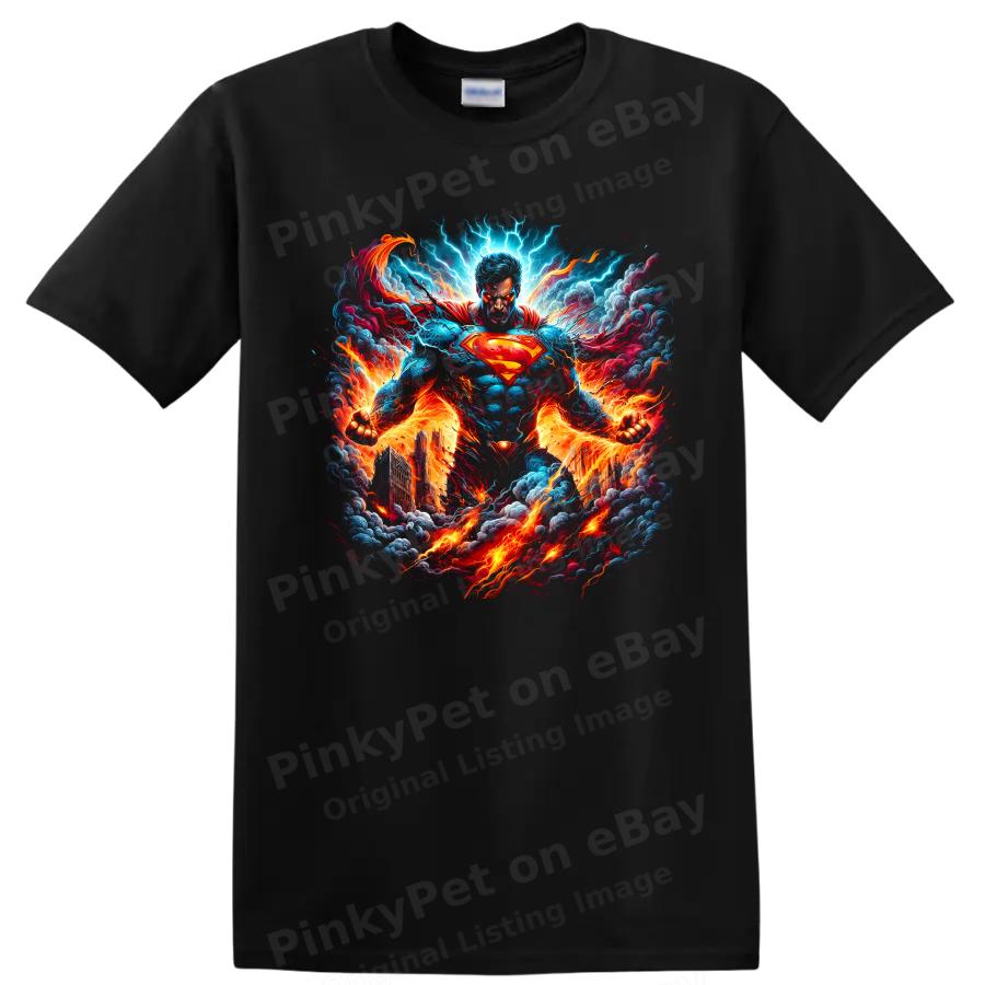 Superhero Lightning Fire City Hero T Shirt Comic Action Graphic Tee Gift Art