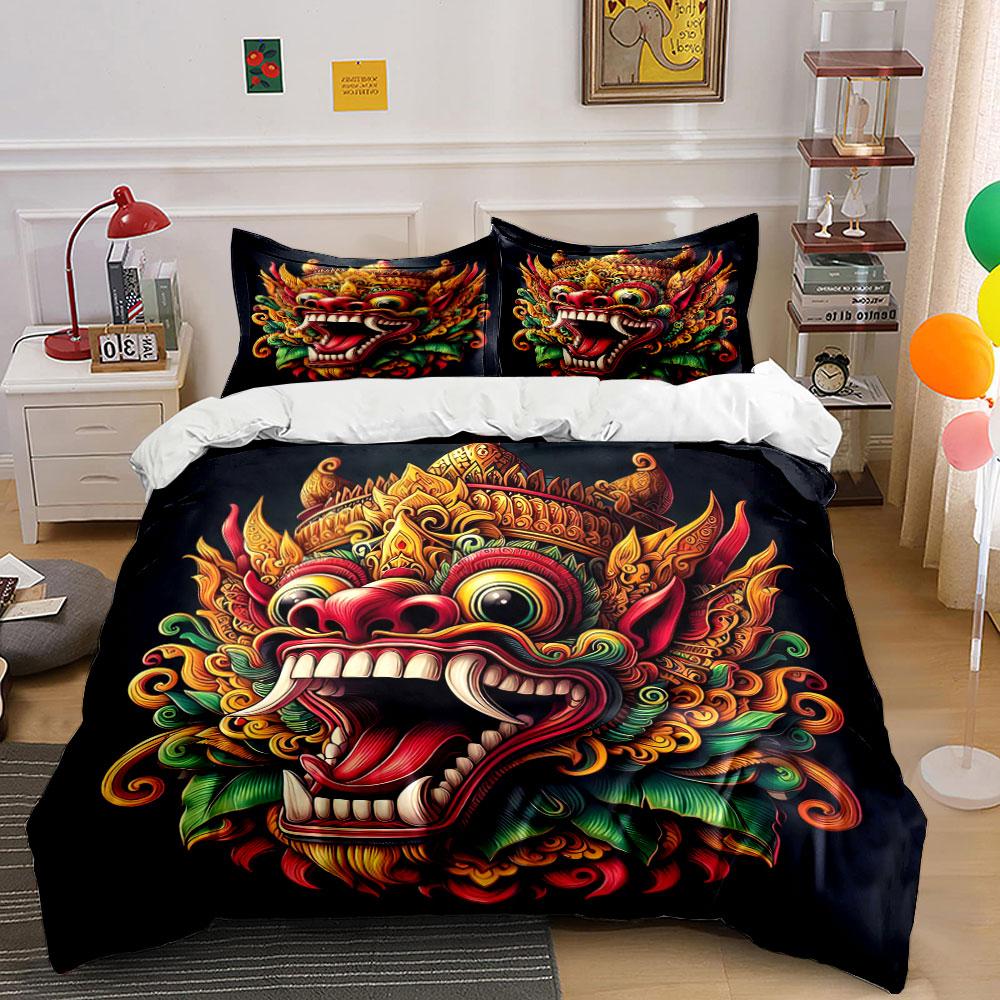 Traditional Mask Decor Set Soft Comfortable Duvet Cover Bedding Set Included 1*Duvet Cover & 2*Pillowcases, Gift