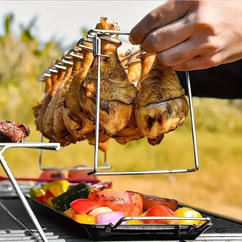 A Foldable Stainless Steel Chicken Leg Rack, Suitable for Vertical Smokers, Ovens, and Kitchen Additions, Perfect for Picnics, Camping, Barbecues
