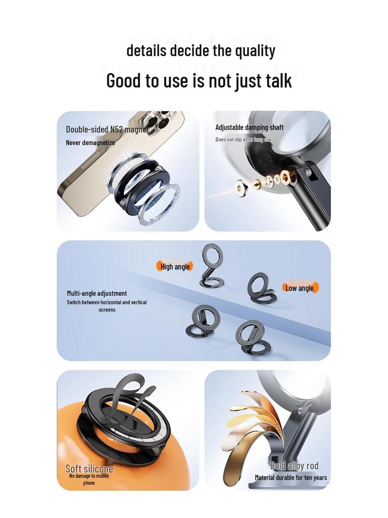 Dual-Sided Magnetic MagSafe Phone Stand: Strong & Versatile for Desk, Gym, Car, or Wall.