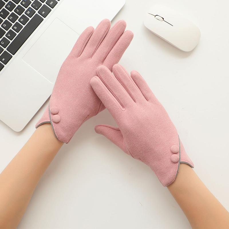 Zwei Tasten V-Manschette Wildleder Handschuhe Einfarbig Elegante Touchscreen Handschuhe Herbst Winter Warm Kalt-proof Weibliche Handschuhe