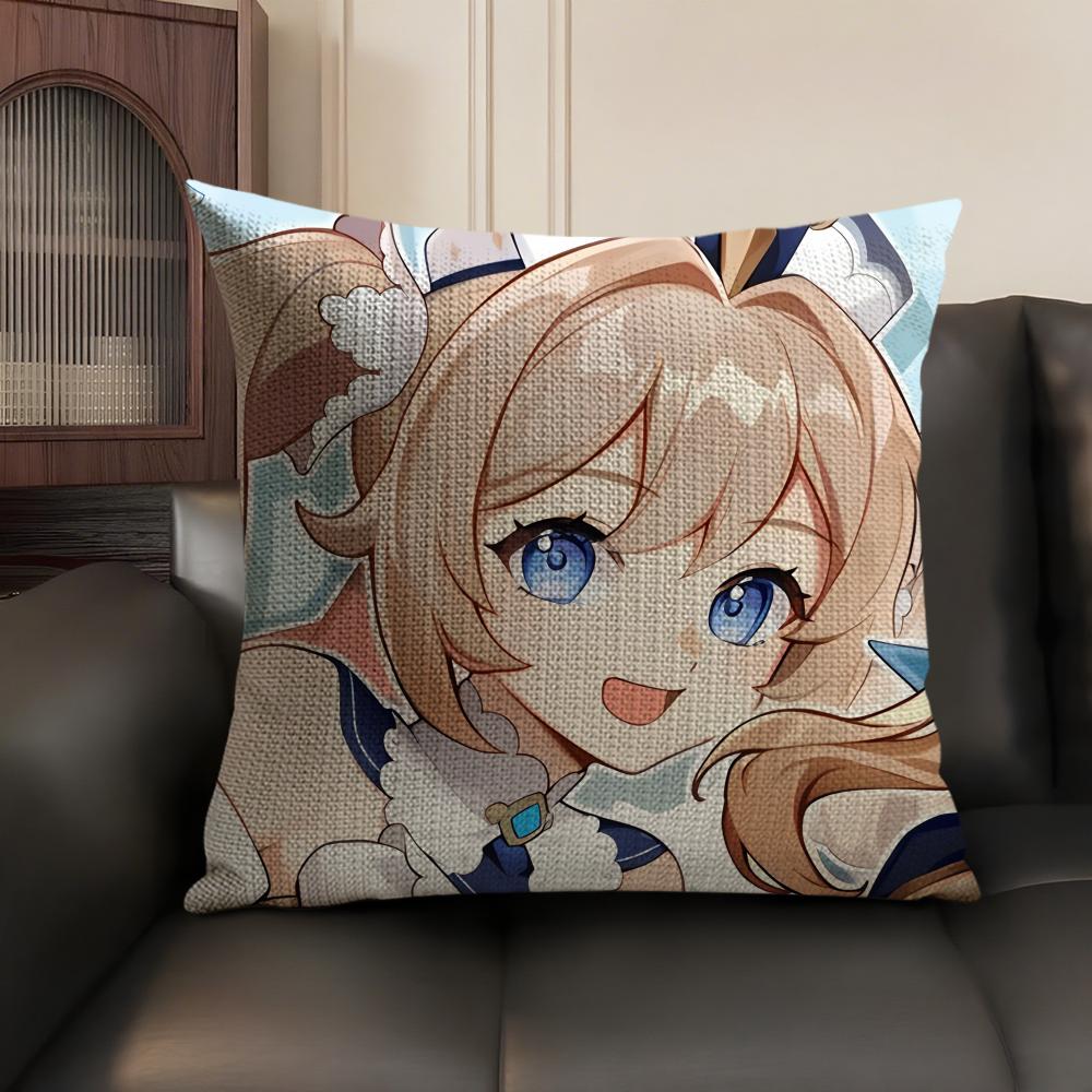 Barbara Cute Genshin Impact Cushion Cover Natural Linen Organic Fabric DoubleSided Printing Sofa Home Decor Gift Pillow Case
