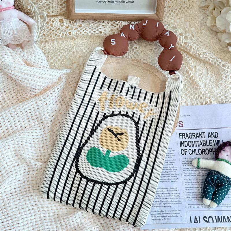 Ins Original Knitted Mobile Phone Bag, Convenient Storage, Student Cute Cartoon Messenger Bag