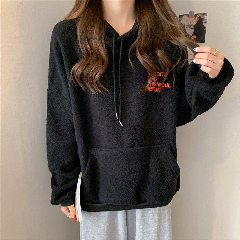 

Реальное фото толстовка с капюшоном из флиса утолщенная 0г овечий флис пушистый свитер женская осенне-зимняя теплая куртка 2XL чёрный