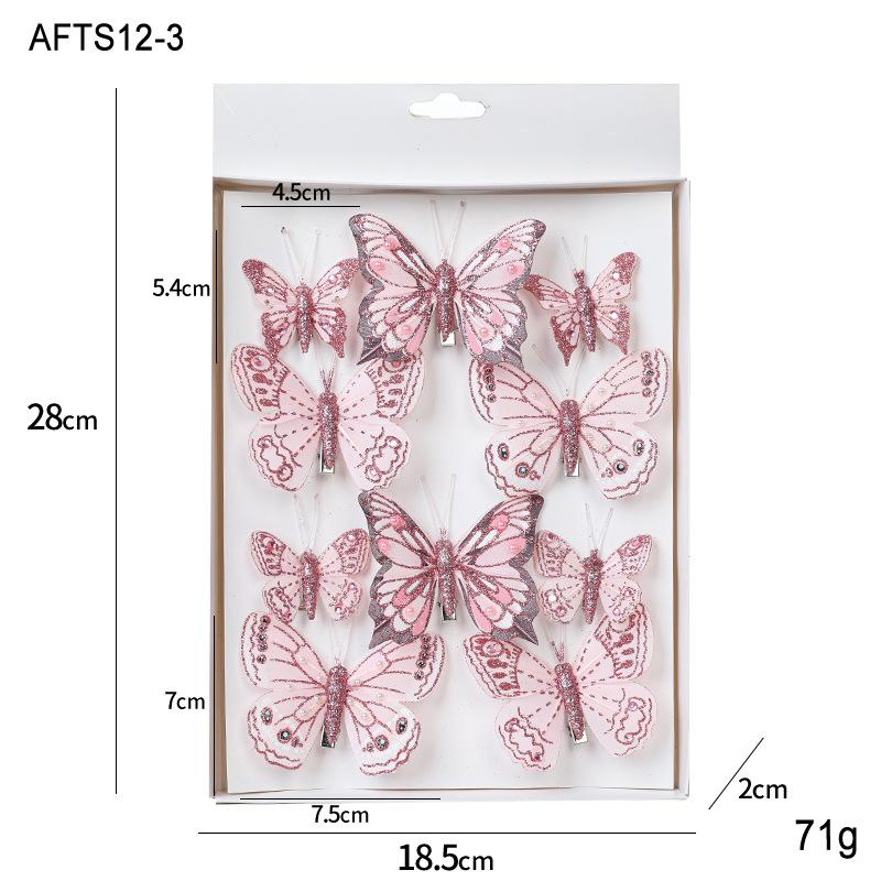New Christmas decoration butterfly Christmas tree pendant glitter simulation butterfly scene atmosphere decoration butterfly