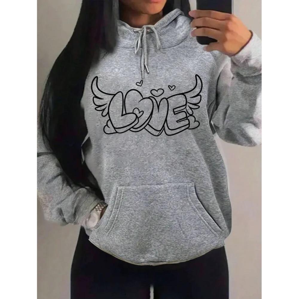 Women Love Has Angel Wings Creative Print for Women Sweatshirt Creativity Pullover Warm Fleece Streetwear Sport Style