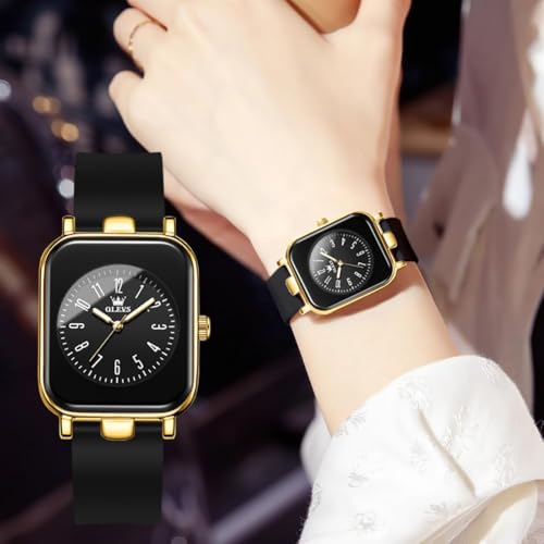 OLEVS Women's Waterproof Quartz Watch, Easy to Read, Popular, Stylish, Silicone Band, Gift for Women, Black [Parallel Import]