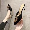 Fashion Women's Mules Slippers and Ladies Sandals Sexy Heeled Rhenstone Shoes Summer Sale Clappers Unique Non Slip Casual Pvc on Slides