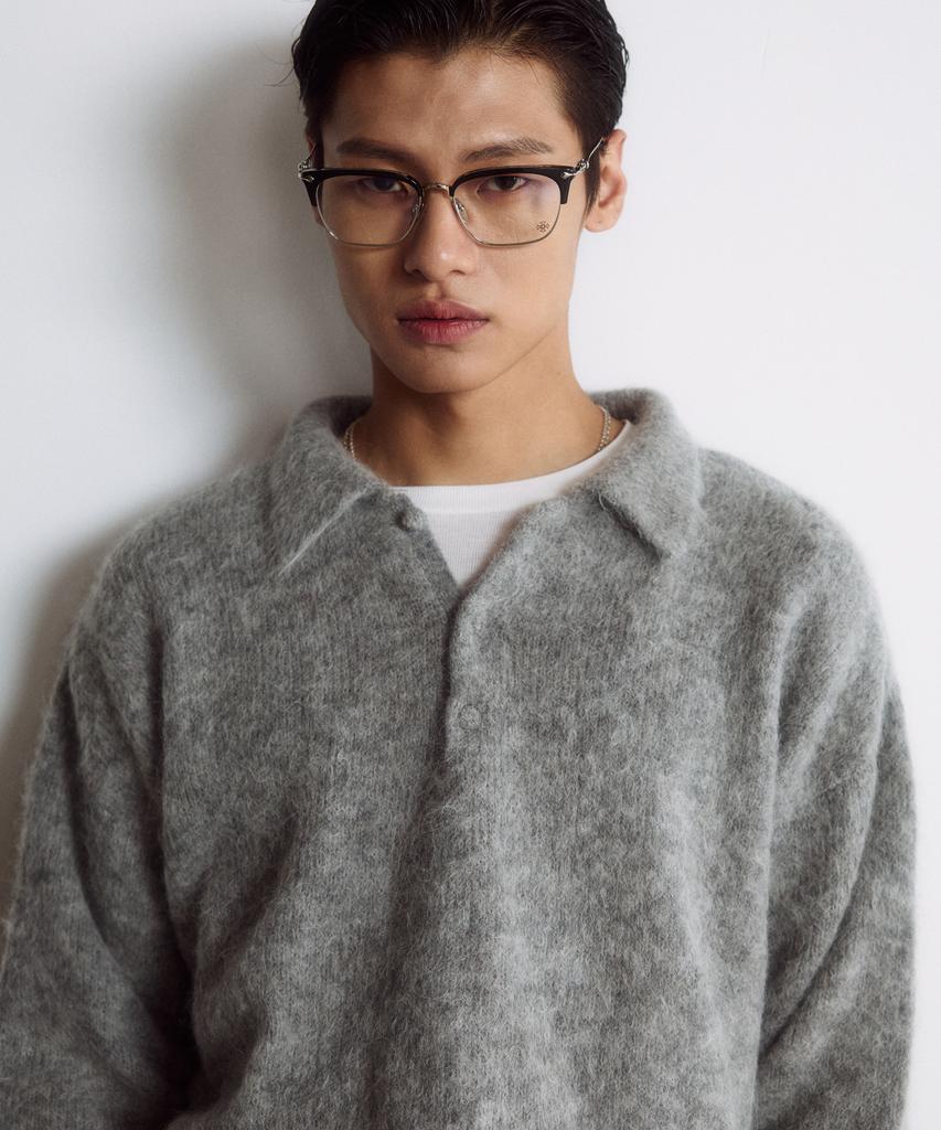 DUSTYWHITE Gray Alpaca Knit Polo Shirt