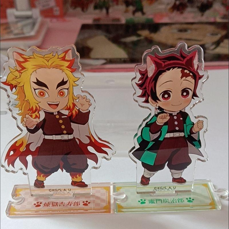 Giyu Cat Ears Figure Q Acrylic Stand Mini Tanjiro Cute Cat Standing Plate Zenitsu Acrylic Ornaments Collectible Accessory Toys