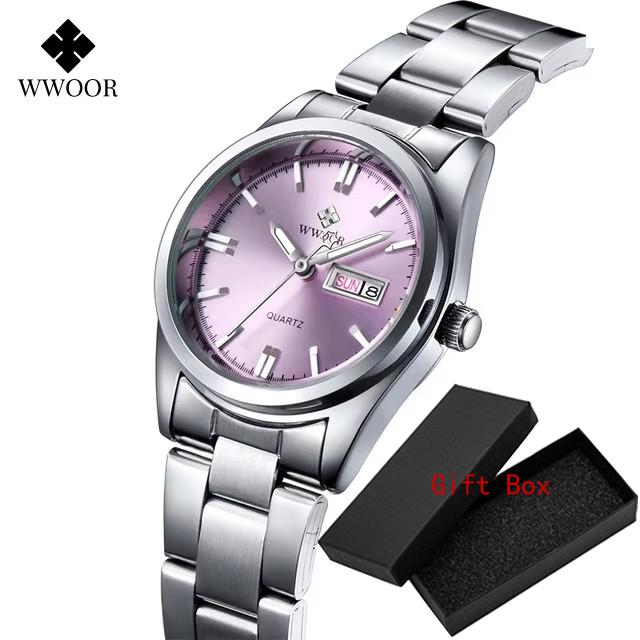 Fashion Wwoor Top Brand Ladies Full Steel Waterproof Quartz Silver Women Automatic Date Dress Watch Reloj Mujer Montre Femme