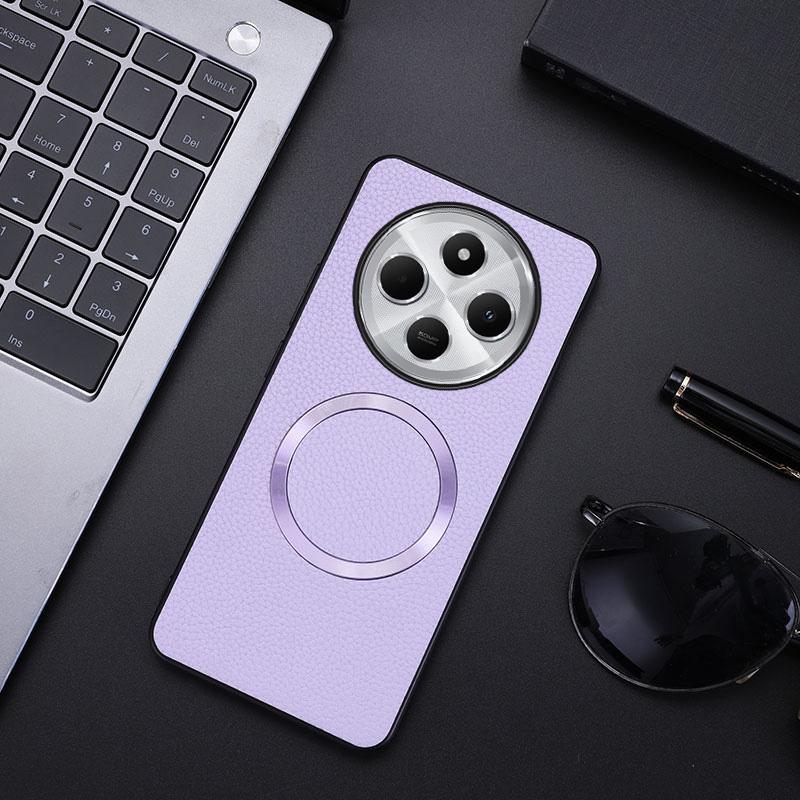 Phone Case For Xiaomi Redmi 14C 4G/14R 5G/Poco C75 4G Magnetic Case Litchi Texture PU Leather+TPU Back Cover