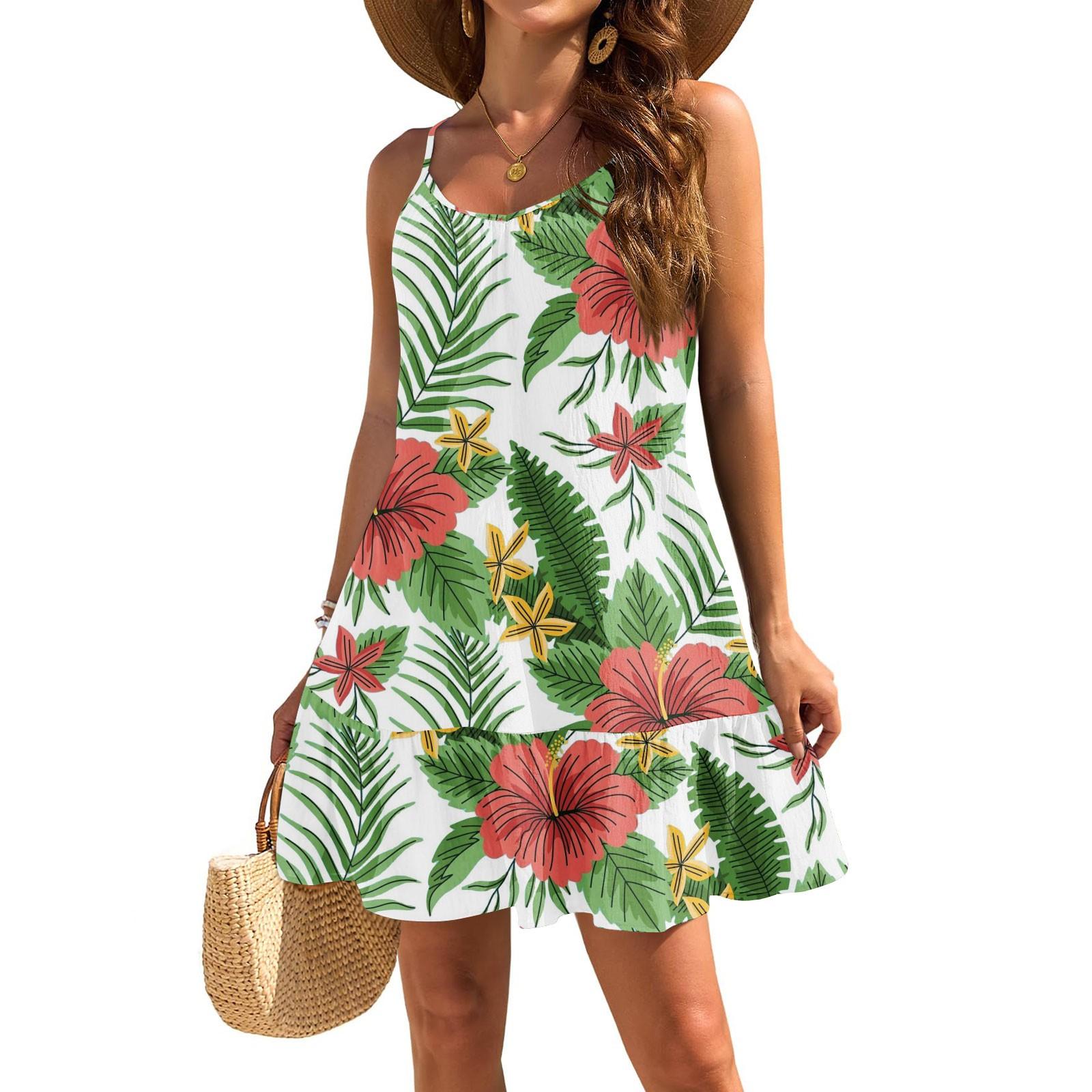 

Женское платье без рукавов, свободное, повседневное, темпераментное, гавайское, цветочное, пляжное платье XL светло-зеленый