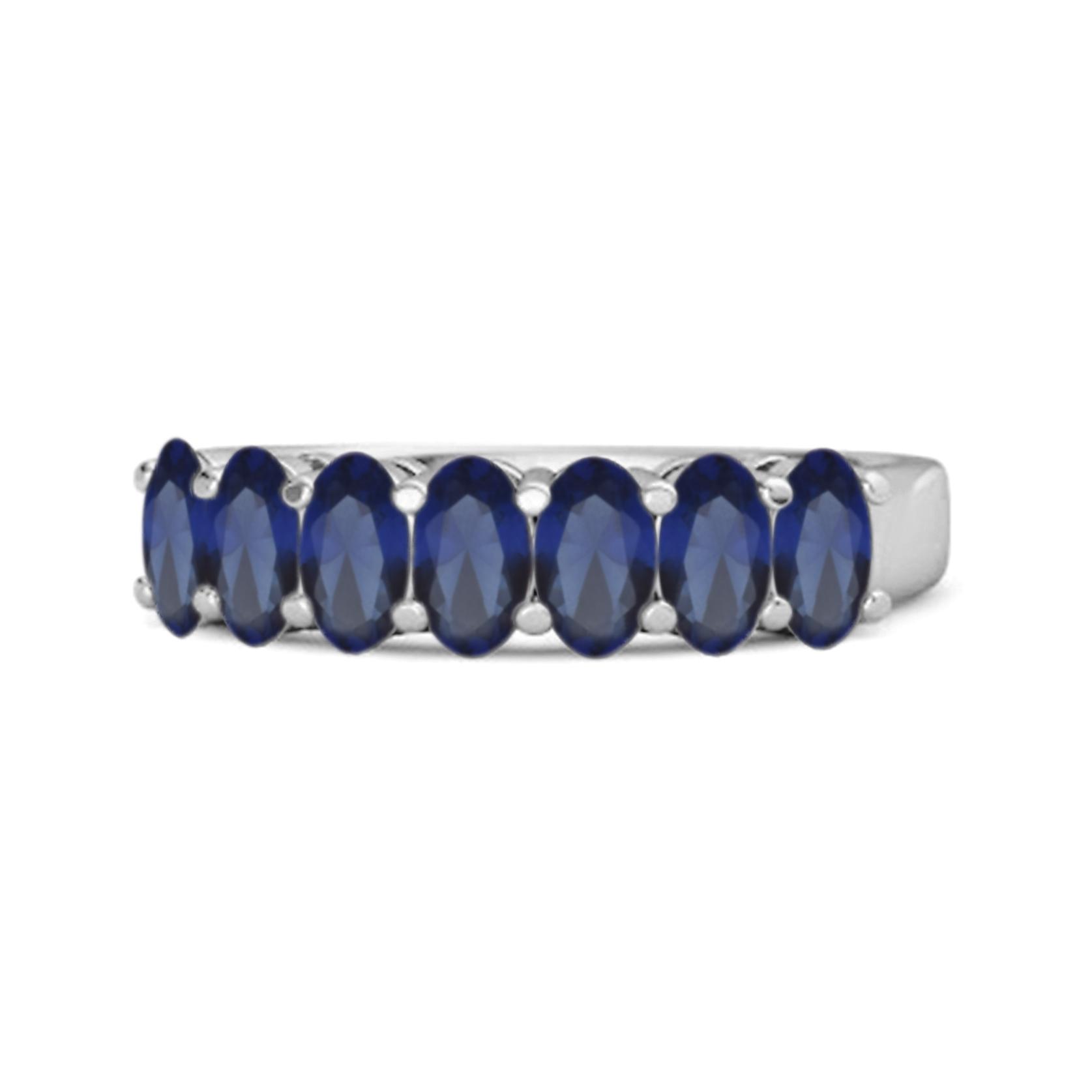 

Blue Sapphire Oval Half Eternity Band - 925 Sterling Silver 7 білий