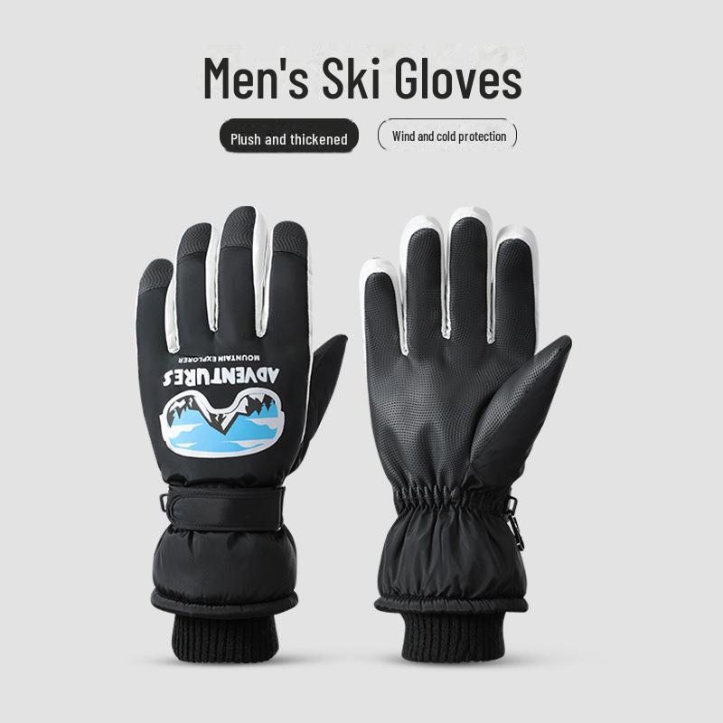 Men's Windproof Waterproof Non-Slip Touchscreen Winter Ski Gloves with Velvet Lining for Cycling & Mountaineering