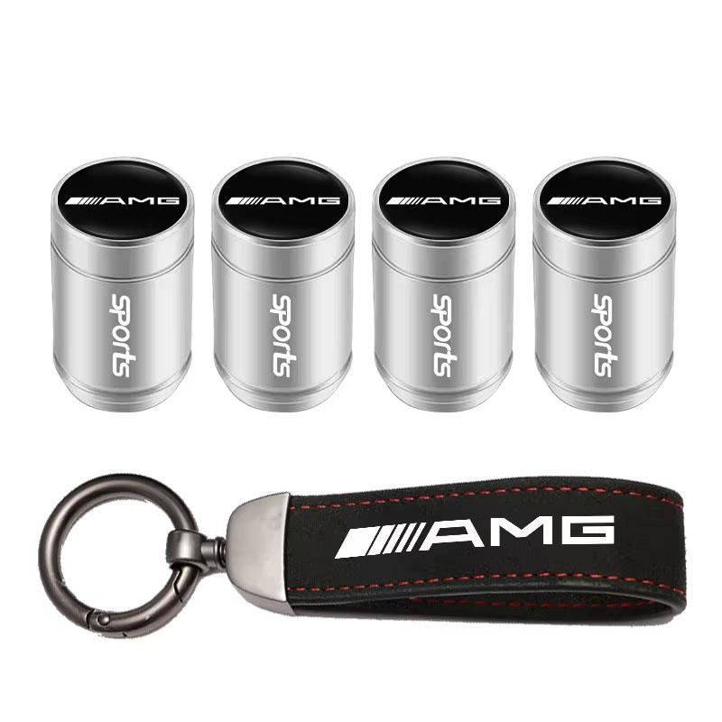 Auto Reifen Felgen Ventilkappen Abdeckung Zinklegierung Leder Auto Schlüsselanhänger Ring Schlüsselanhänger Für Mercedes Benz AMG W203 W206 W220 W205W211W212