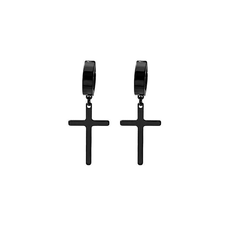 Korean Stainless Steel Cross Clip-On Earrings - Unisex, No Piercing Needed