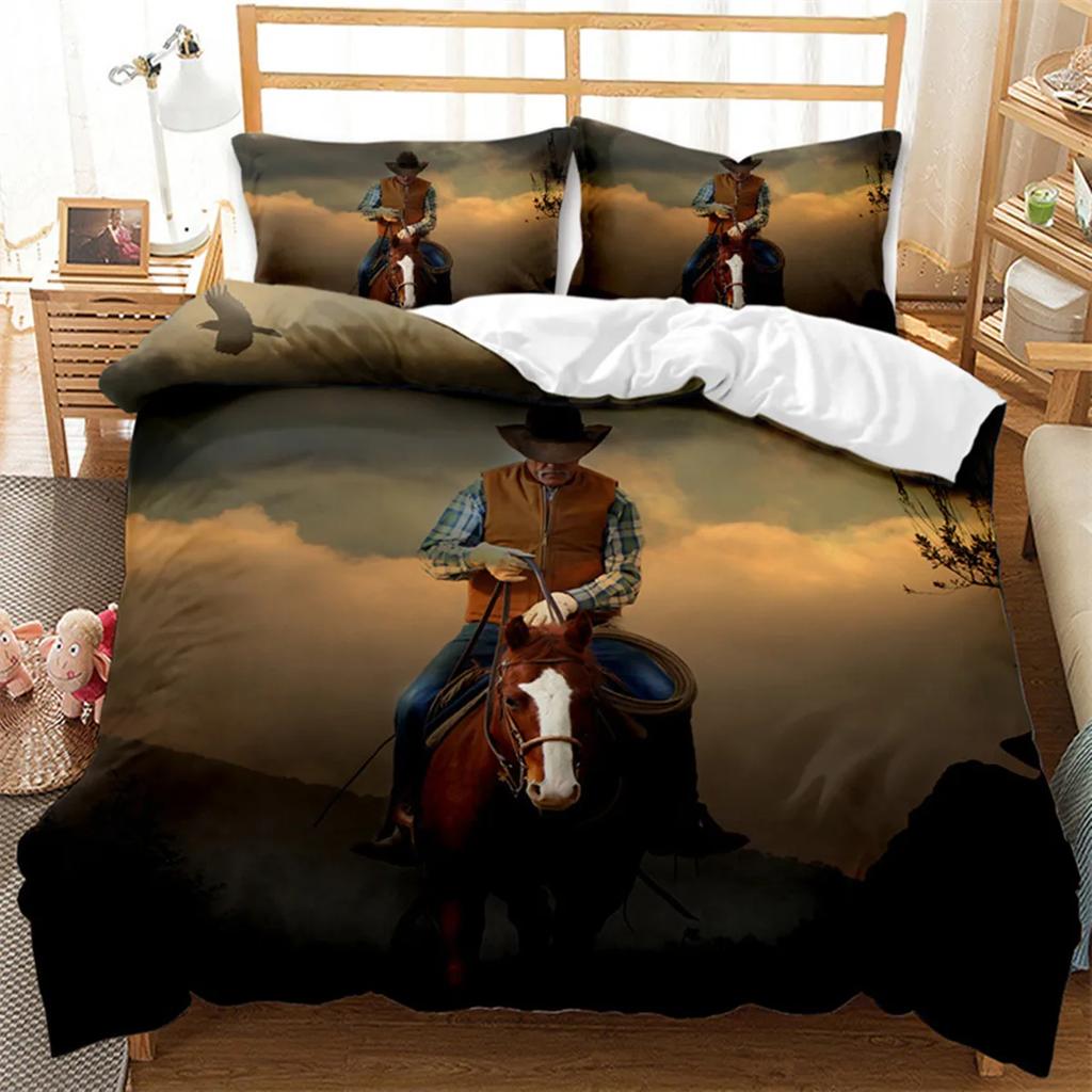 Western Cowboy Bettbezug Wildwest-Thema Cowboy Mikrofaser Rodeo Cowboy auf Pferd reitend Quiltbezug Schlafzimmerdekoration Frauen Männer