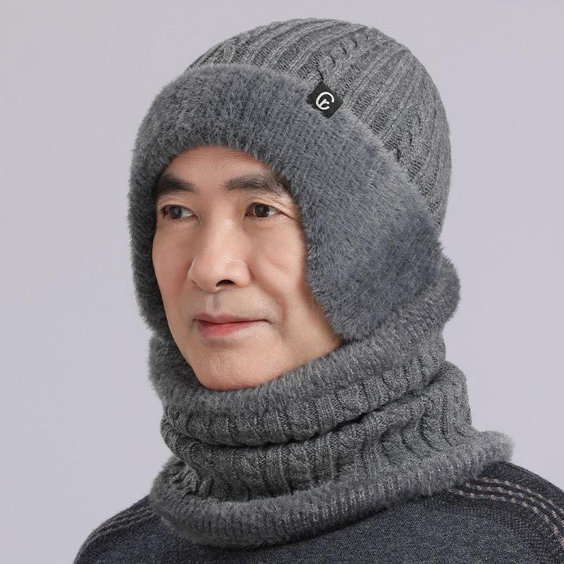 Men's Winter Warm Knitted Hat with Velvet Ear Protection for Seniors